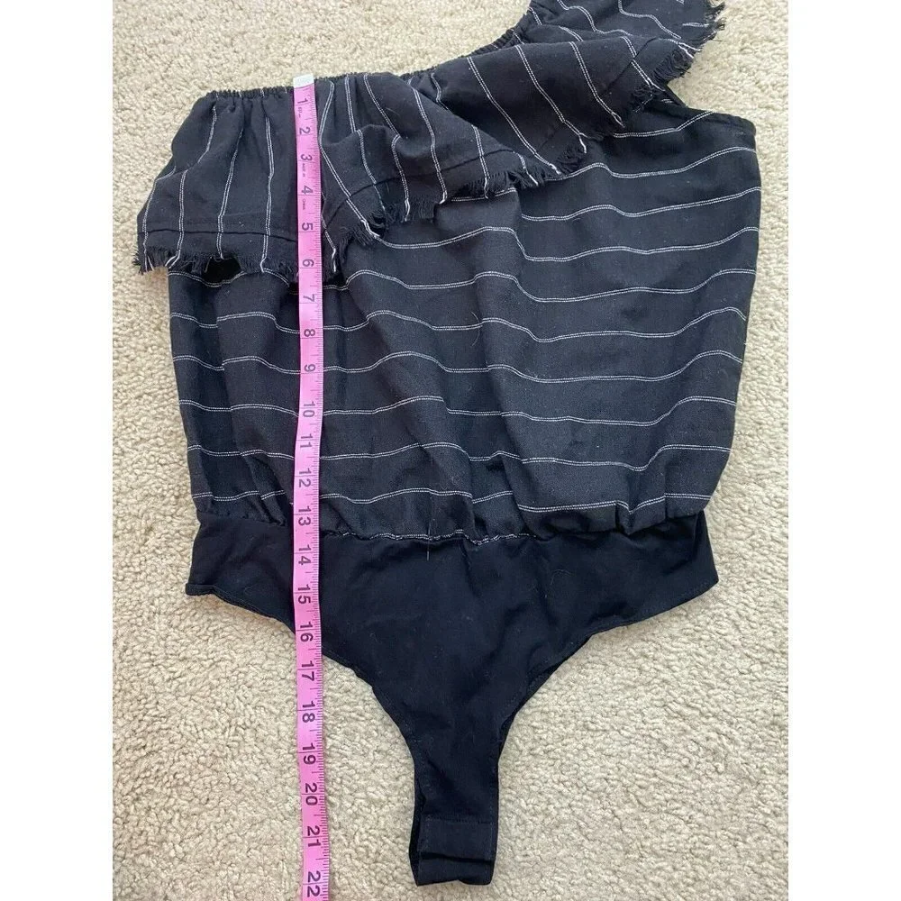Promesa Womens Bodysuit Size M NWT One Shoulder Striped Ruffled Top - Picture 5 of 6